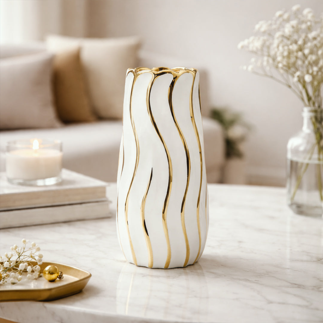 Gilded Wave Ceramic Vase